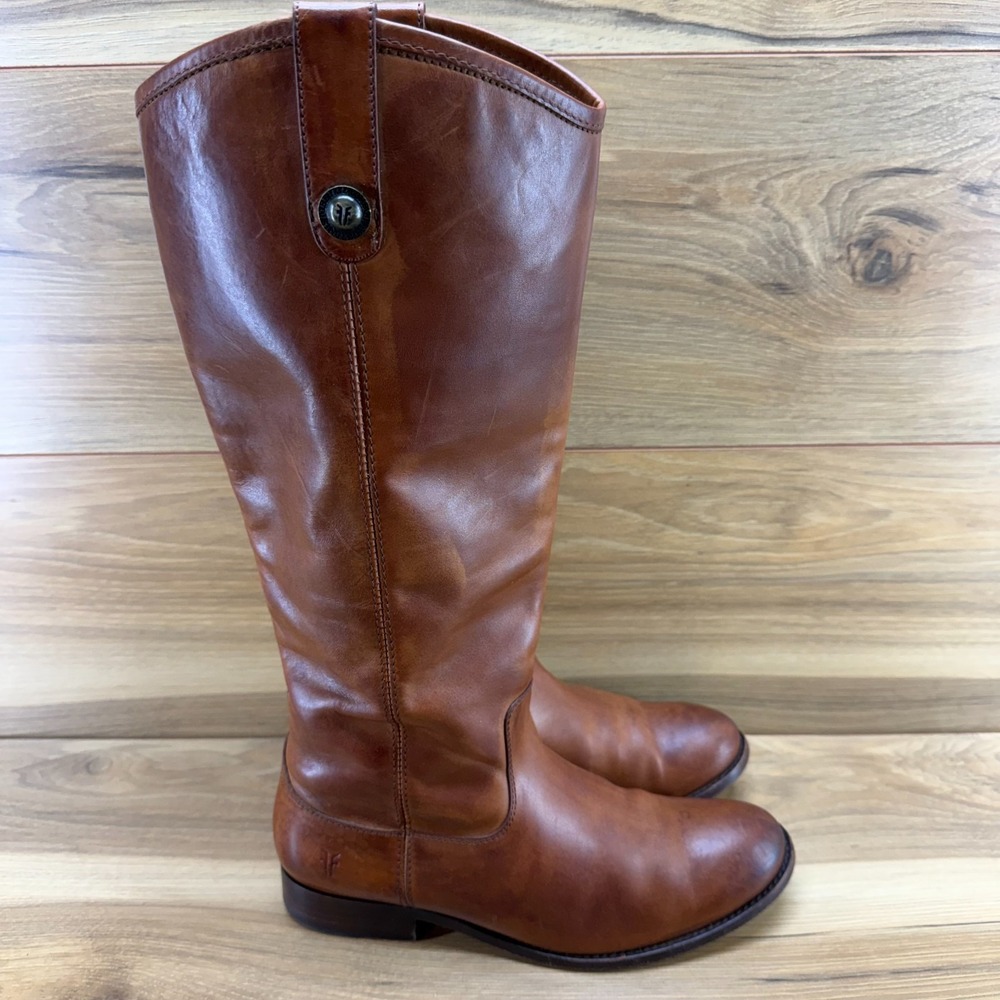 Frye Melissa Button Riding Boot 8 B Cognac Tall Boho Equestrian Knee High Rustic